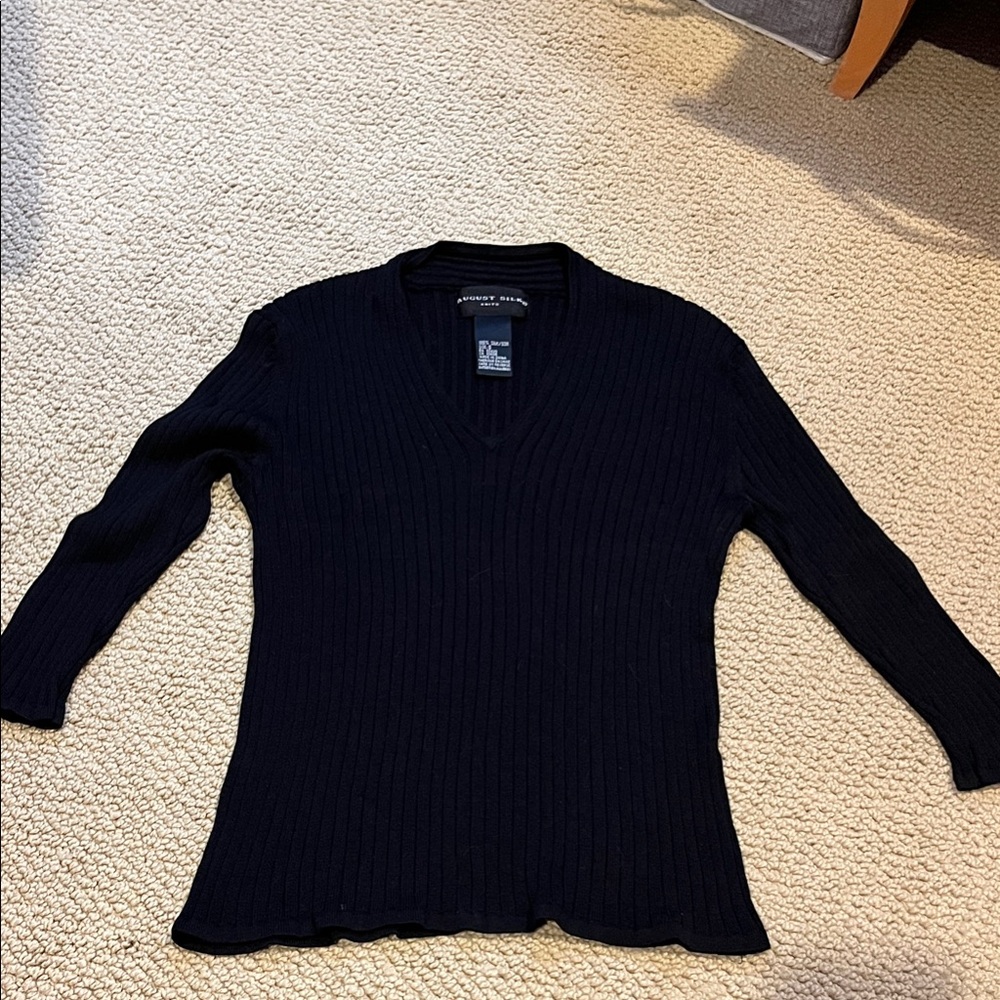 August Silk Women's black V-Neck Sweater 3/4 sleeve